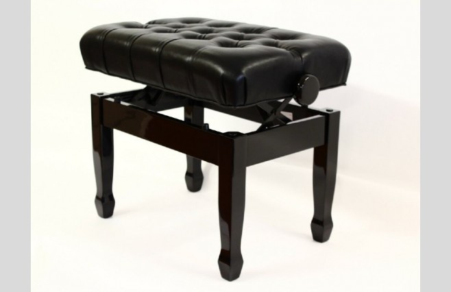 Steinhoven FS506-LPE "Cadenza" Polished Ebony Adjustable Height Real Leather Concert Style Piano Stool - Image 1